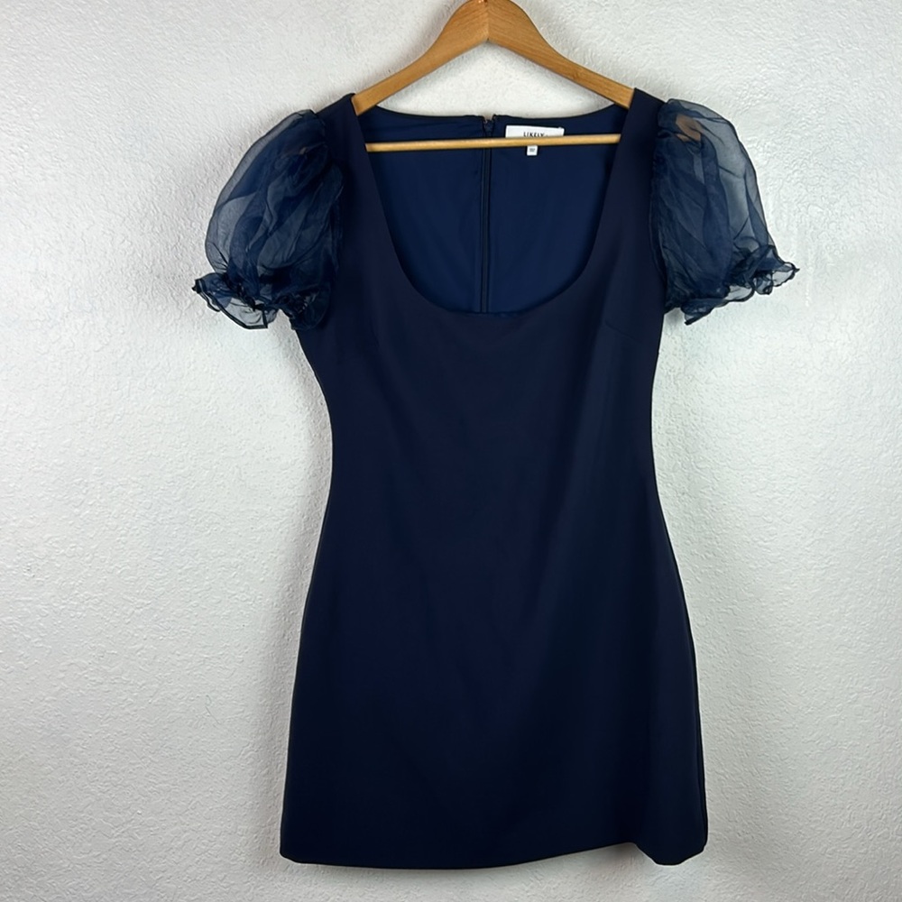 Perfect Likely ari Navy Blue puff sleeve mini dress 8 - Picture 5 of 9